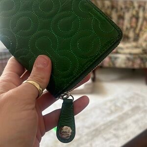 Beautiful Green Coach Wallet w light blue interior ✨
